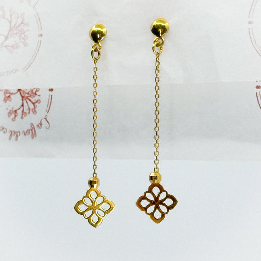 Aretes Flor Suspendida en Oro 18k