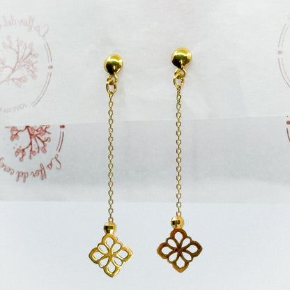 Aretes Flor Suspendida en Oro 18k