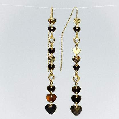 Aretes Lluvia de Corazones de Oro 18k