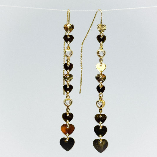 Aretes Lluvia de Corazones de Oro 18k
