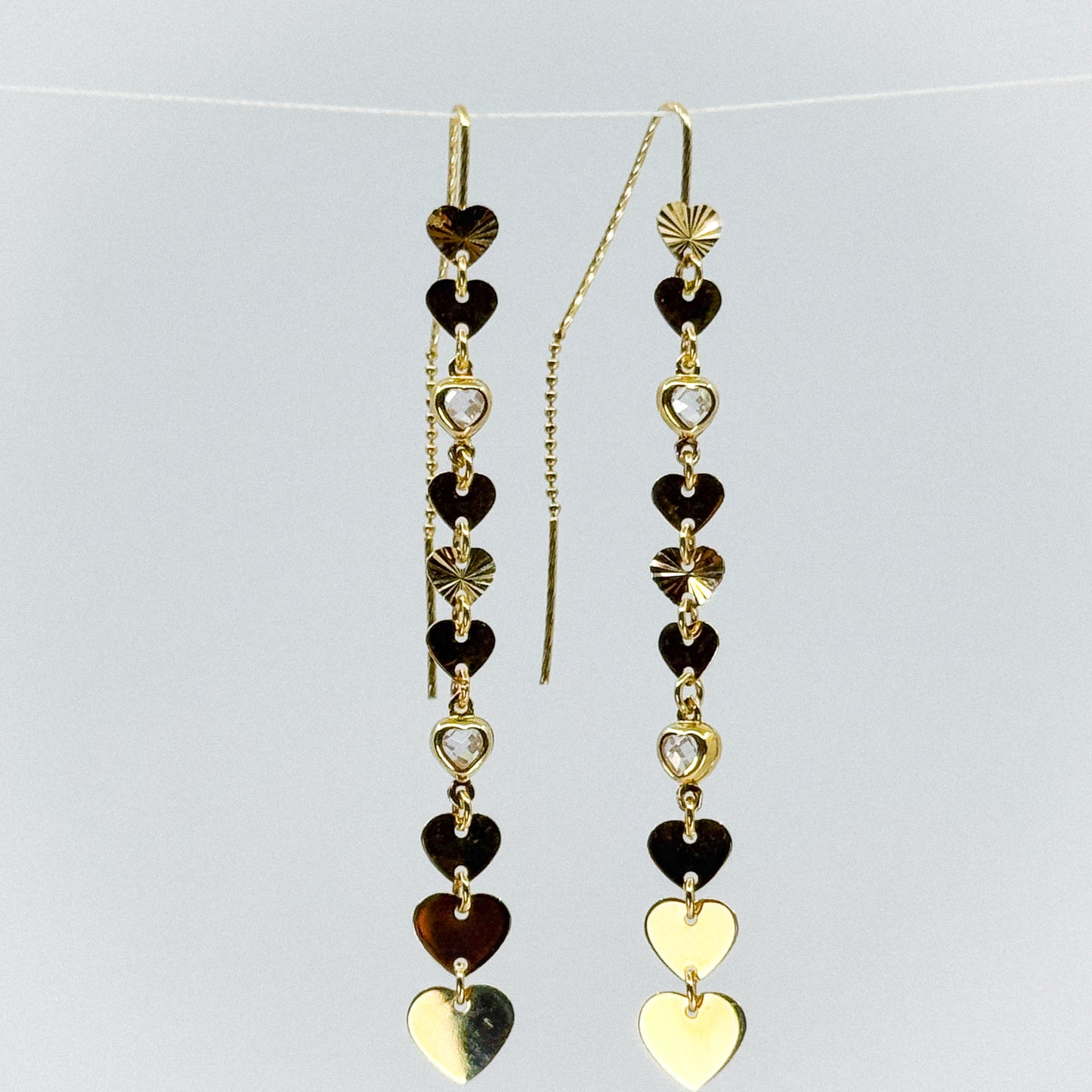 Aretes Lluvia de Corazones de Oro 18k