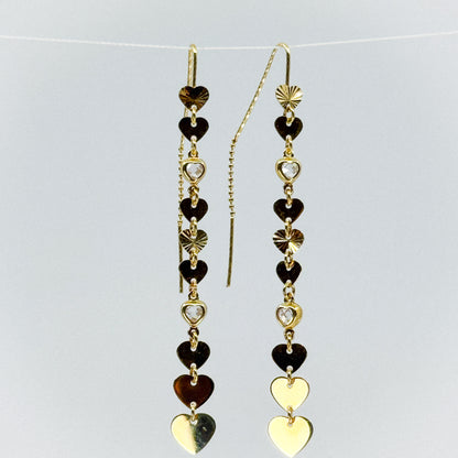 Aretes Lluvia de Corazones de Oro 18k