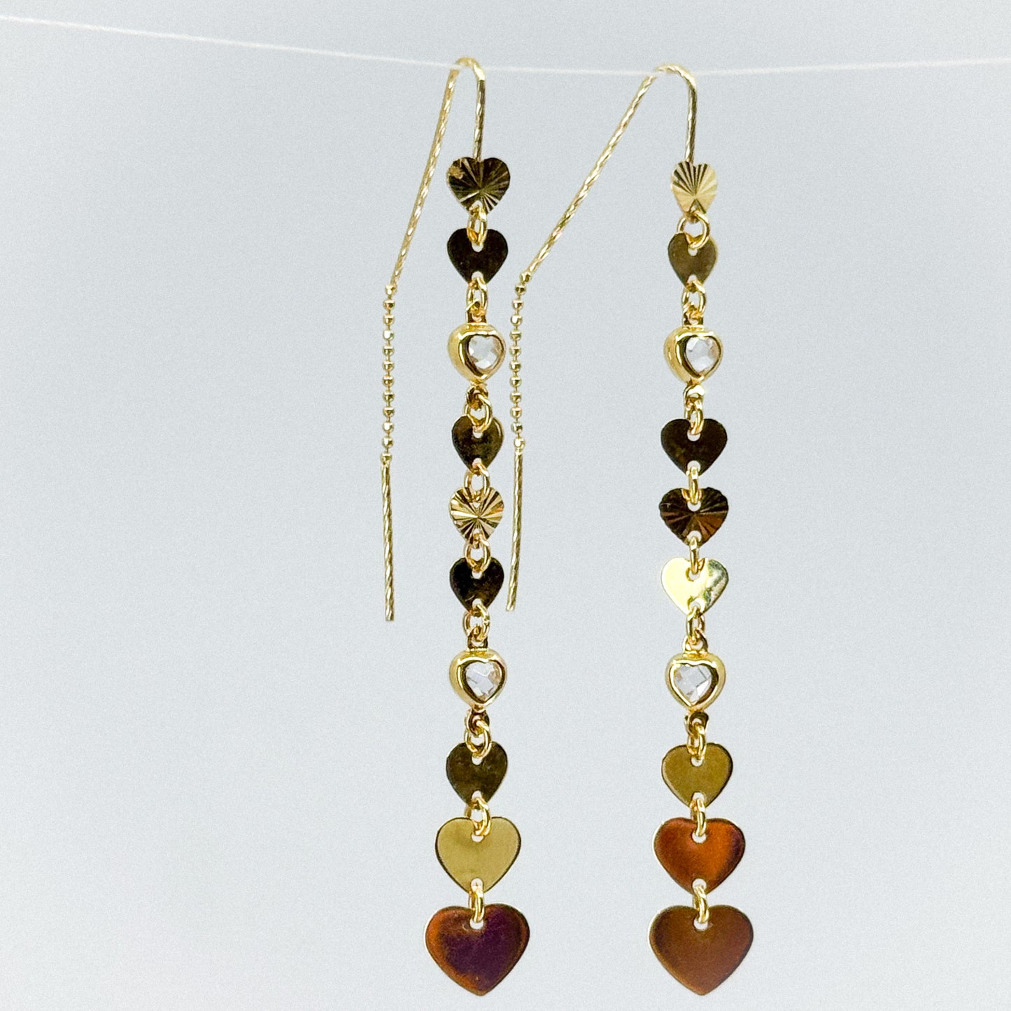 Aretes Lluvia de Corazones de Oro 18k