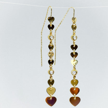 Aretes Lluvia de Corazones de Oro 18k