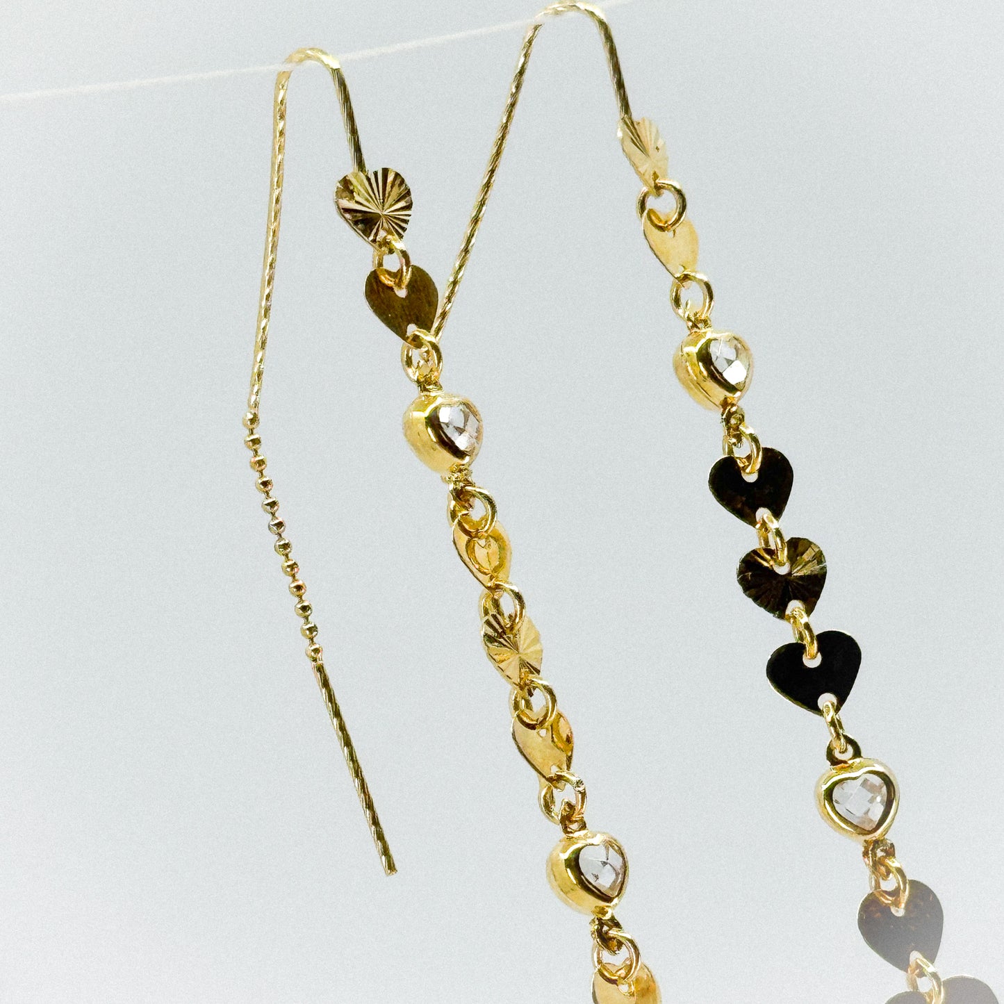 Aretes Lluvia de Corazones de Oro 18k