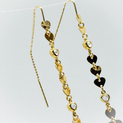 Aretes Lluvia de Corazones de Oro 18k