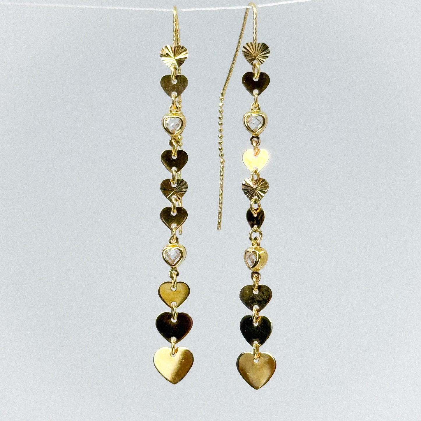 Aretes Lluvia de Corazones de Oro 18k