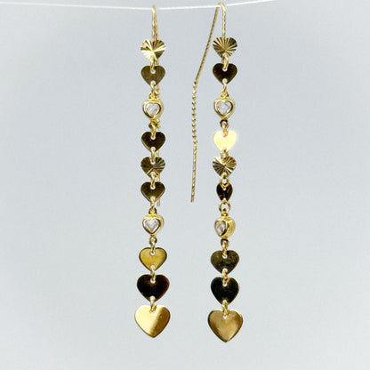 Aretes Lluvia de Corazones de Oro 18k