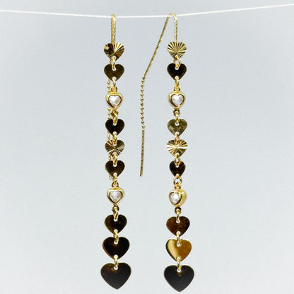 Aretes Lluvia de Corazones de Oro 18k