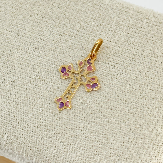 Dije Cruz Aura Floral – Oro 18k