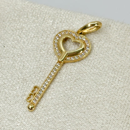 Dije Llave Corazón Brillante – Oro 18k