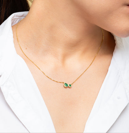 Collar Doble Esmeralda y Diamantes de Oro 18K