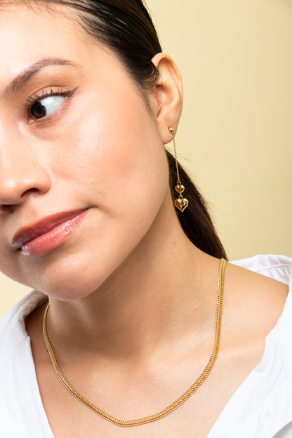 Aretes Corazones Dúo Colgantes Oro 18k