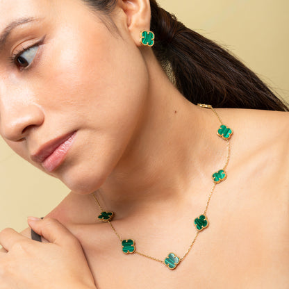 Collar Tréboles de Malaquita Verde en Oro 18K