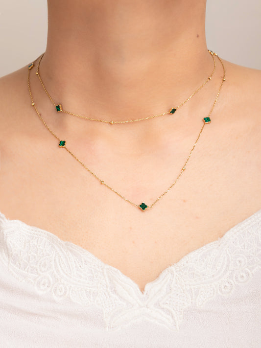 Collar Camisero Trébol Malaquita 18k